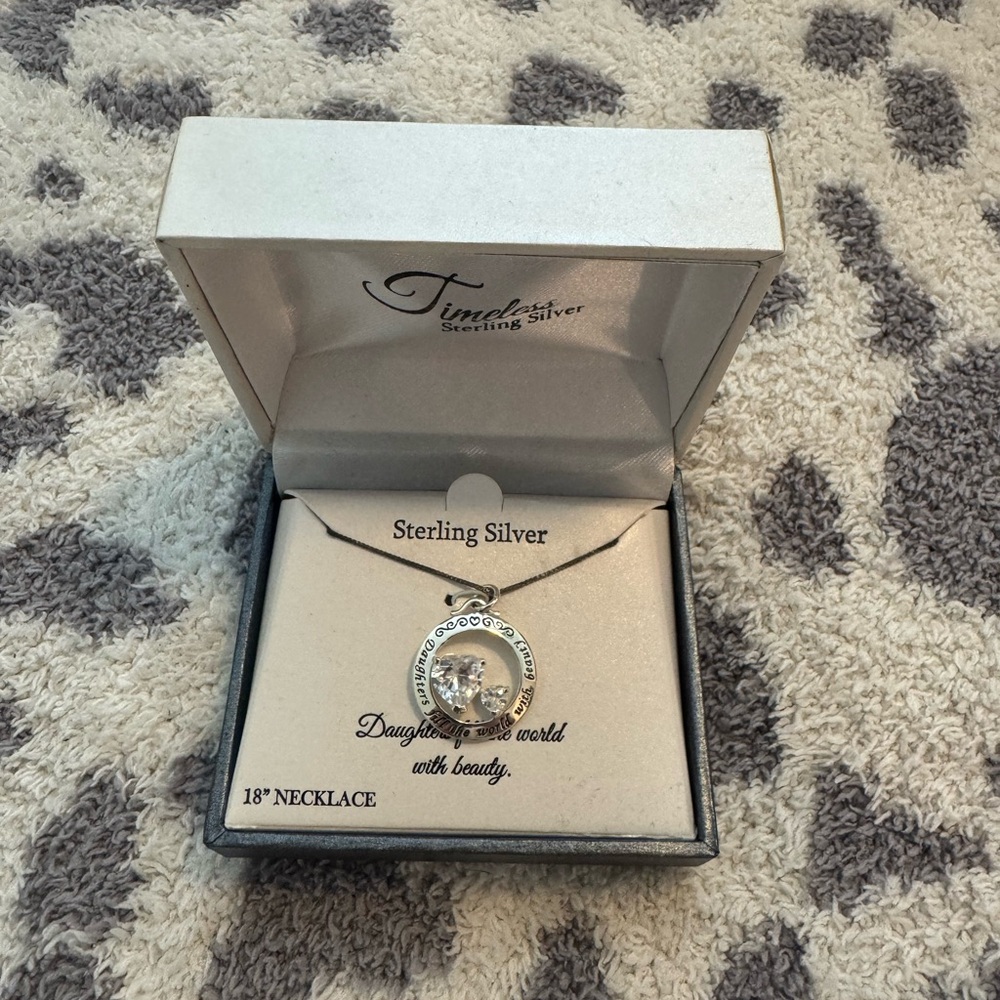 Sterling Silver Necklace with Clear Gem